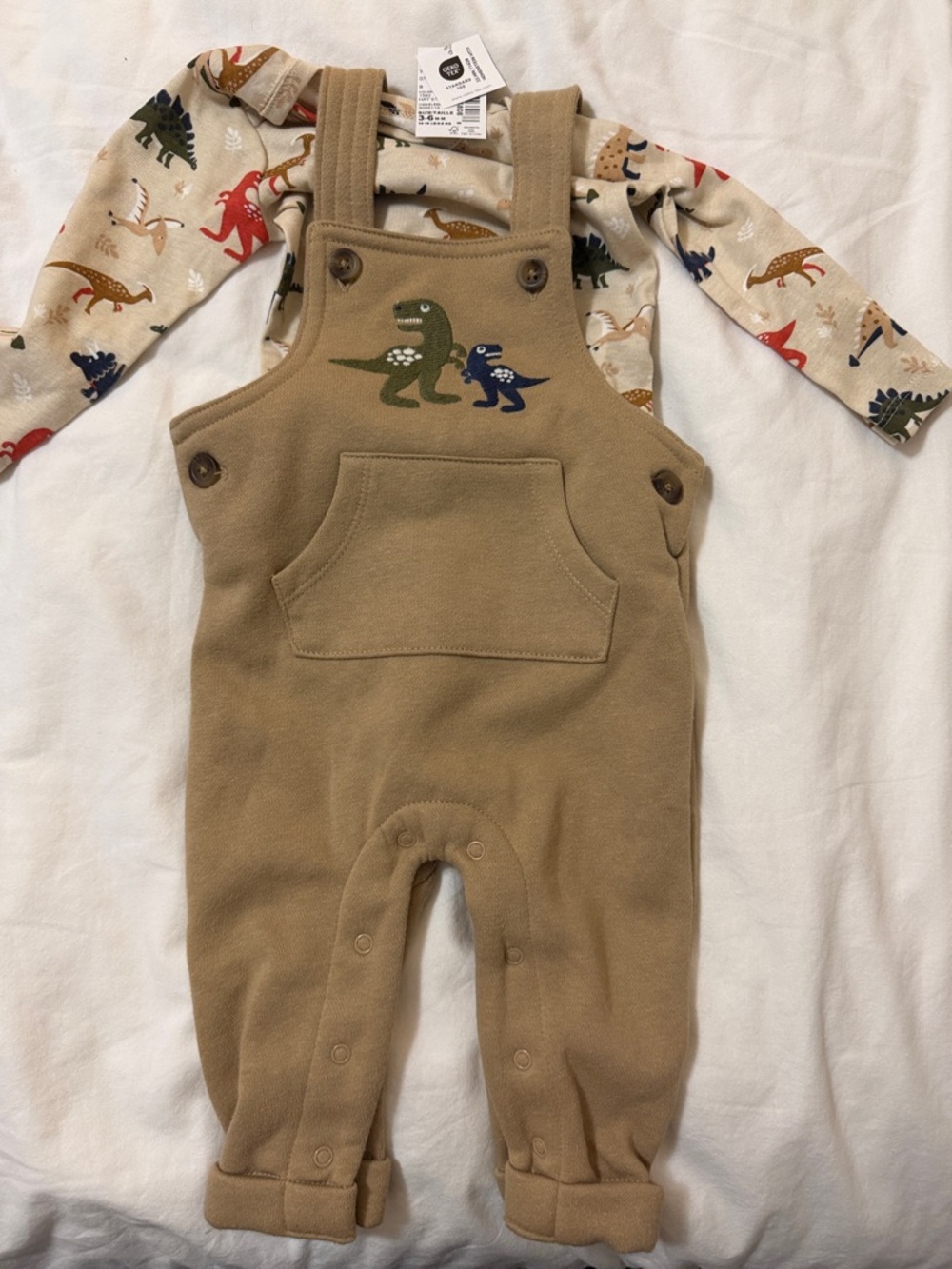 The Children's Place Tan Fleece Overalls with Dino Prints